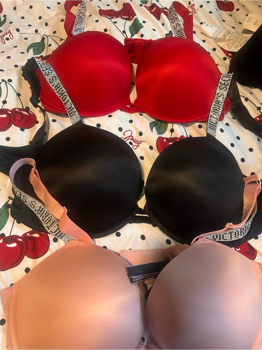 Victoria's Secret 3-Pack Padded Bras in Red, Black & Blush Pink